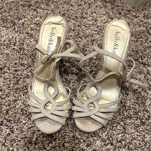KELLY AND KATIE GREY AND BLACK WEDGE SANDALS